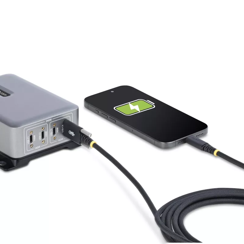 StarTech.com cabo de carregamento USB-C de 2 m, bloqueio lateral com parafuso, 240 W (5 A) PD EPR, revestimento duplo de silicone/trançado, cabo de carregamento para portátil USB 2.0, certificado USB-IF, cabo de carregamento USB-C resistente