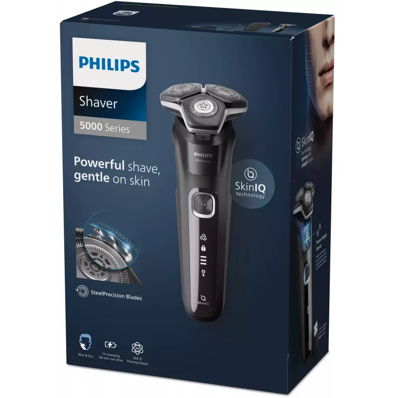 Máquina de barbear rotativa elétrica Philips Series 5000 S5898/35 — 3 cabeças de corte, molhado e seco, lâminas SteelPrecision, 60 min sem fios