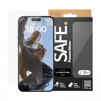 Proteção de ecrã PanzerGlass SAFE. by ® iPhone 15 Pro Max | Ajuste ultra-amplo