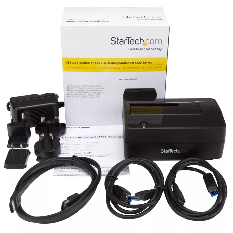 Docking station para disco rígido StarTech.com Single Bay USB 3.1 / eSATA to SATA, dock para disco rígido USB 3.1 (10 Gbit/s), docking station externa para HDD/SSD SATA III de 2,5/3,5 polegadas, baía de disco rígido de carregamento superior