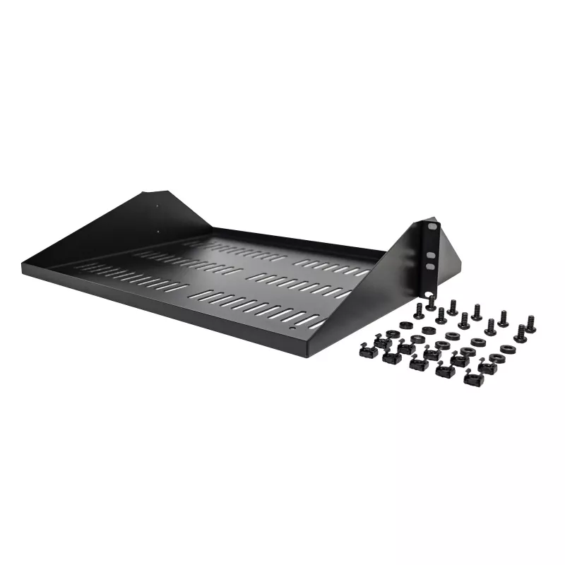 StarTech.com Prateleira para rack de servidor 2U, chapa de suporte ventilada universal de montagem central para armário de rede de 19 polegadas, construção robusta em aço, capacidade de carga 91 kg, profundidade 356 mm, Preto