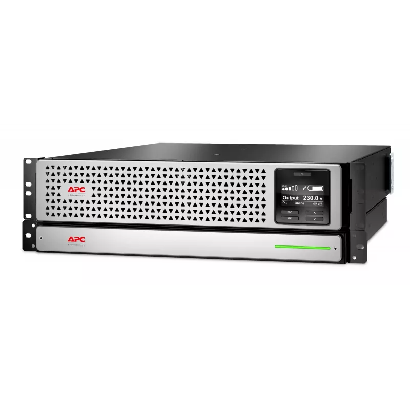 APC Smart-UPS On-Line, 1500VA, rackmount 3U, 230V, 8x saídas C13 IEC, SmartSlot, autonomia estendida, com calhas de rack, com bateria de iões de lítio externa