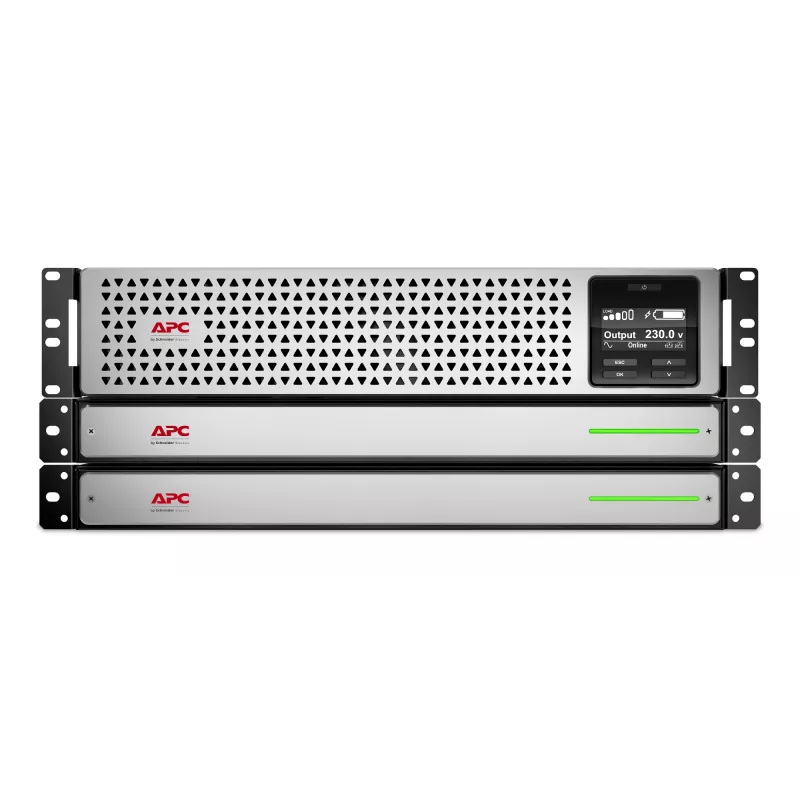 APC Smart-UPS On-Line, 1500VA, rackmount 3U, 230V, 8x saídas C13 IEC, SmartSlot, autonomia estendida, com calhas de rack, com bateria de iões de lítio externa
