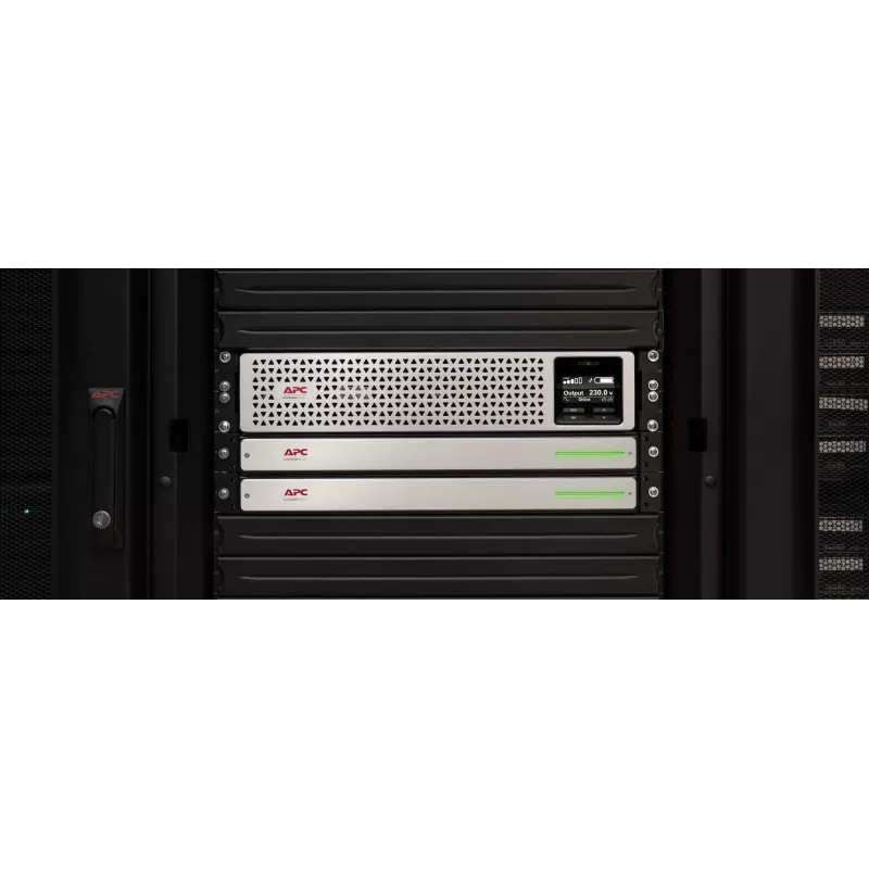 APC Smart-UPS On-Line, 1500VA, rackmount 3U, 230V, 8x saídas C13 IEC, SmartSlot, autonomia estendida, com calhas de rack, com bateria de iões de lítio externa
