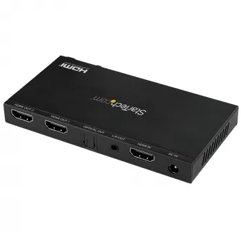 Splitter HDMI StarTech.com 2 portas (1x2) – splitter áudio-vídeo HDMI 2.0 4K 60Hz UHD com scaler e extrator de áudio (3,5 mm/SPDIF) – splitter HDMI duplo (1 entrada 2 saídas) – cópia EDID – TV/projetor