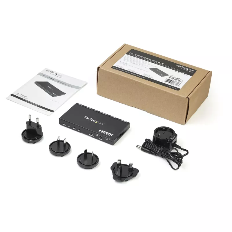 StarTech.com ST122HD20S splitter HDMI de 2 portas (1x2), 4K 60Hz, HDMI 2.0, com escalador, HDCP 2.2, emulação EDID, som surround 7.1