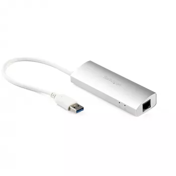 Hub USB 3.0 StarTech.com 3 portas portátil com Gigabit Ethernet - cabo integrado~Hub USB 3.0 3 portas portátil com Gigabit Ethernet - 5 Gbit/s - cabo integrado
