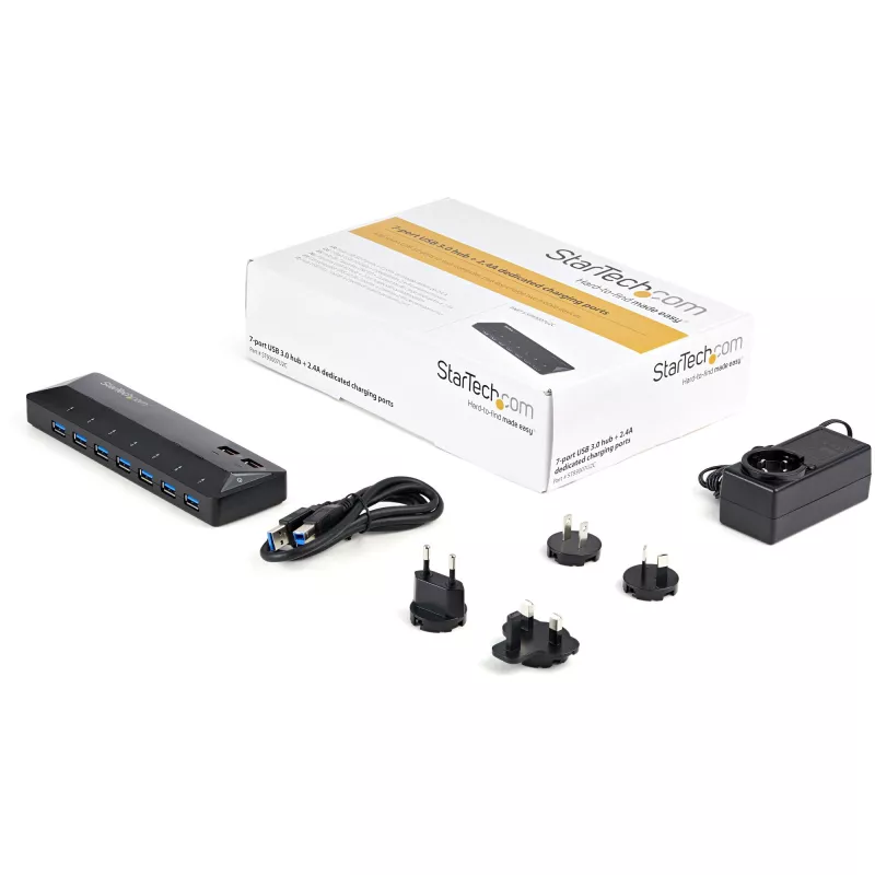Hub USB 3.0 StarTech.com 7 portas mais portas de carregamento dedicadas - 2 portas de 2,4A~Hub USB 3.0 7 portas (5Gbps) mais portas de carregamento dedicadas - 2 portas de 2,4A