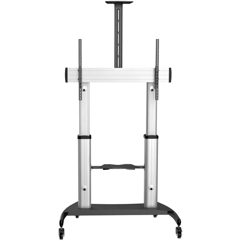 Suporte de TV móvel StarTech.com – carrinho de TV para cargas pesadas para ecrãs de 60–100 polegadas (100 kg) – suporte de chão rolante para ecrã plano com altura ajustável – suporte de TV universal com prateleiras