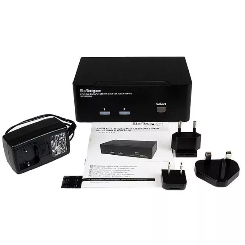 Comutador KVM USB StarTech.com 2 portas Dual DisplayPort com áudio e hub USB 2.0
