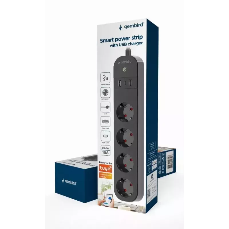 Régua de tomadas Gembird TSL-PS-S4U-01 Smart 4 tomadas AC