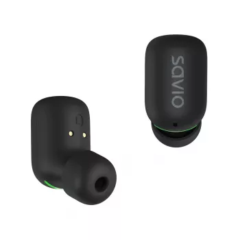 Auscultadores intra-auriculares sem fios SAVIO TWS-09 — Bluetooth 5.1, binaural, 20–20000 Hz, 8 h de conversação, powerbank, carregamento USB-C, Preto