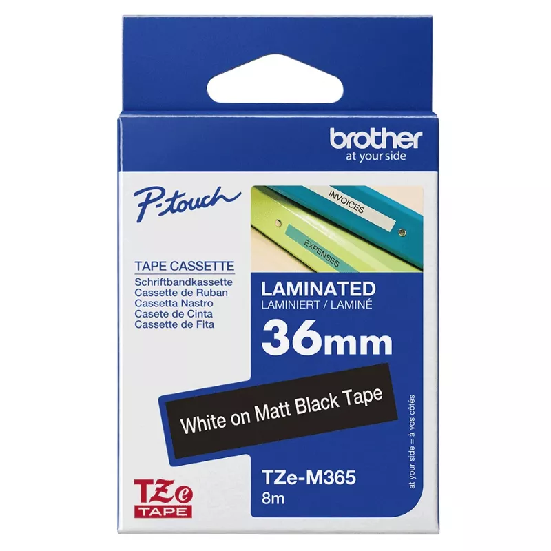 Fita de etiquetagem Brother TZE-M365 Branco sobre Preto