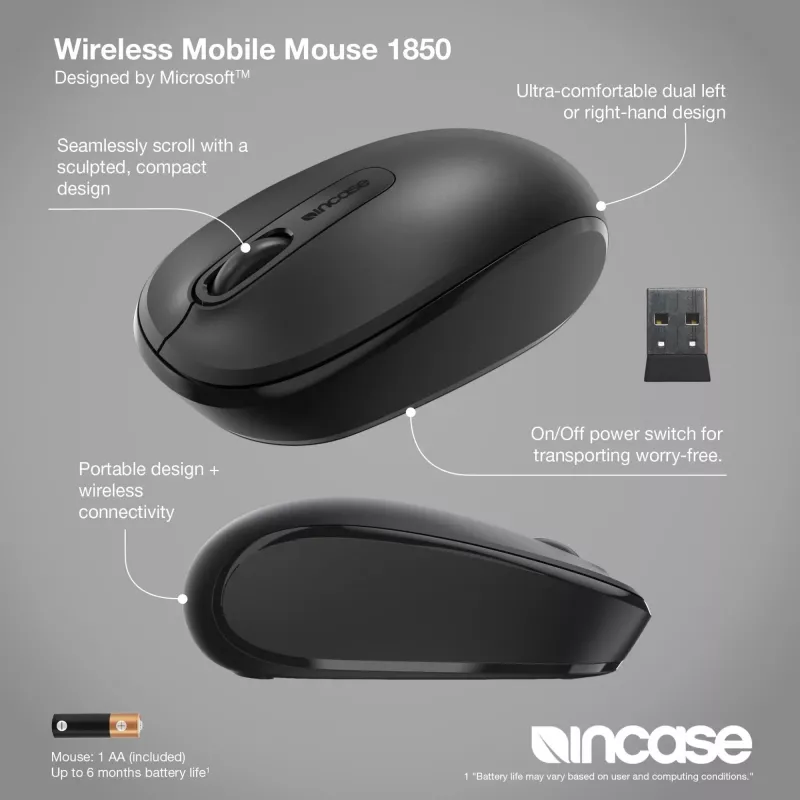 Rato Incase Designed by Microsoft Wireless Mobile 1850 Viagem Ambidestro RF Sem fios Ótico