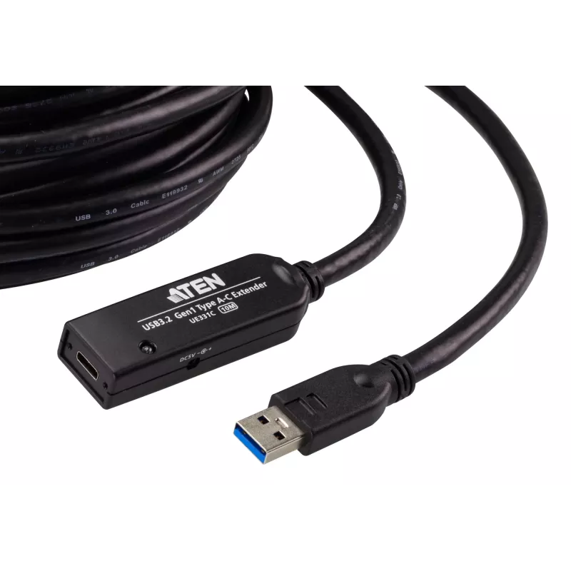 Cabo de extensão USB 3.2 Gen1 ATEN 10m USB A para USB C preto