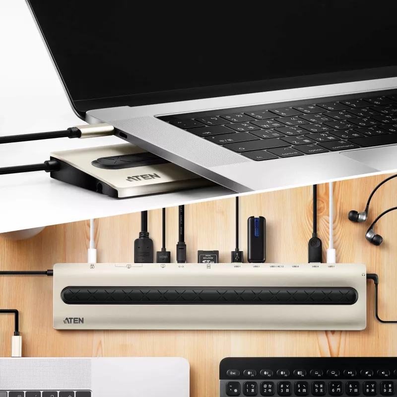 Dock multiportas USB-C ATEN com Power Pass-Through
