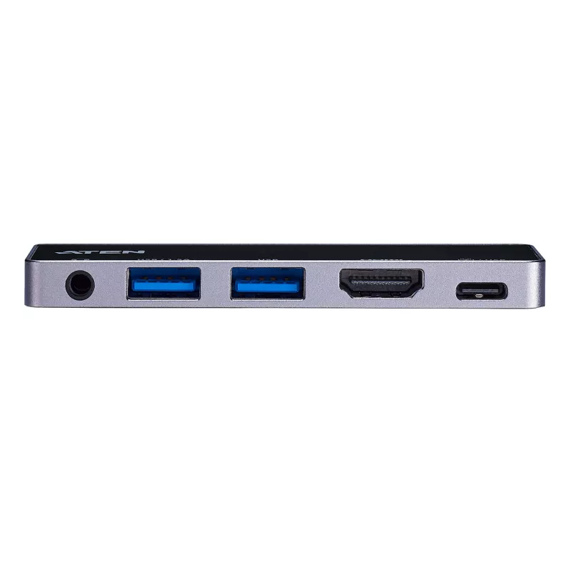 Dock de viagem USB-C ATEN com passagem de corrente, Universal, USB Type-C, preto, prateado