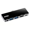 Dock de viagem USB-C ATEN com passagem de corrente, Universal, USB Type-C, preto, prateado
