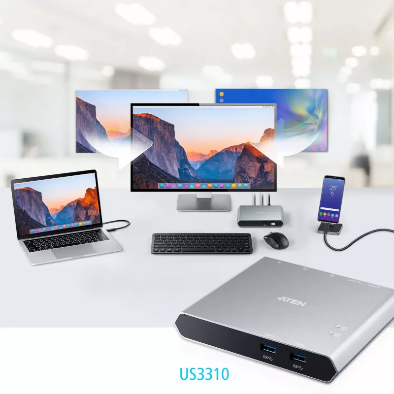Comutador dock USB-C Gen 1 de 2 portas ATEN