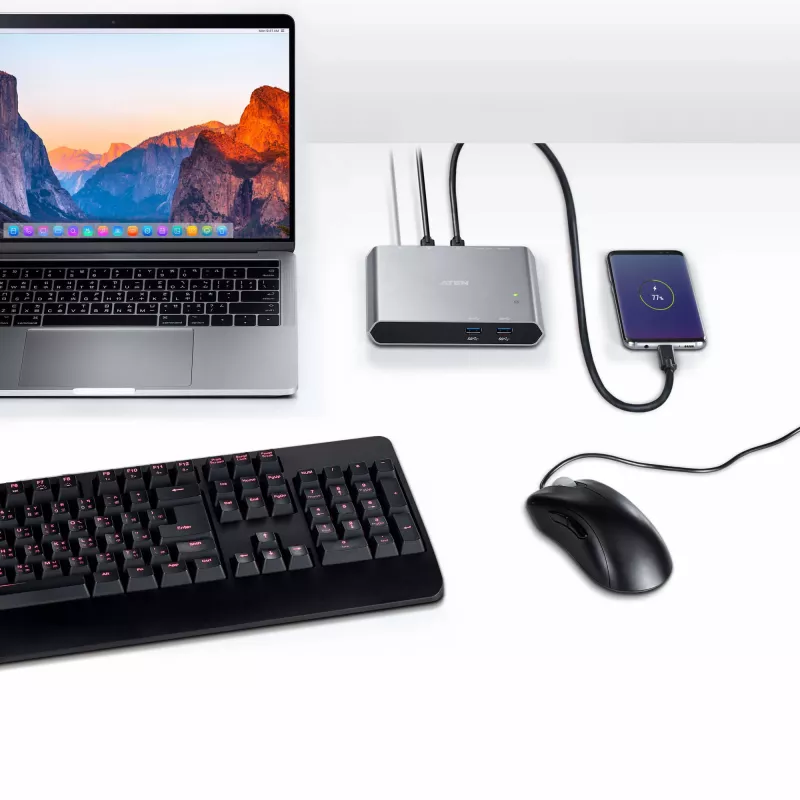 Comutador dock USB-C Gen 1 de 2 portas ATEN