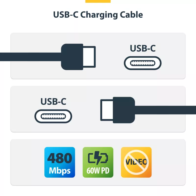 Cabo de carregamento USB-C de 4m StarTech.com, carregar e sincronizar, 60W (3A) PD, cabo de carregamento para portátil USB 2.0, revestimento TPE – cabo de carregamento USB-C preto