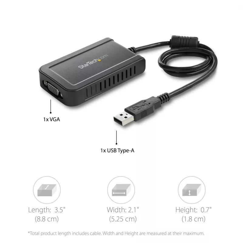 Adaptador USB 2.0 para VGA StarTech.com, conversor USB para monitor VGA para Windows, 1080p (sem suporte para macOS/ChromeOS/Linux) - TAA