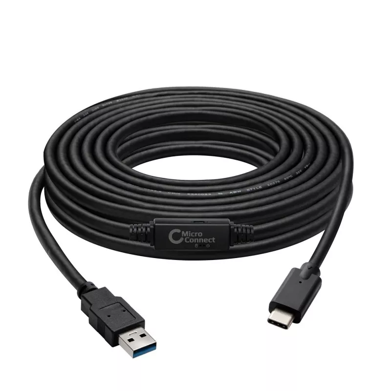 Cabo USB Microconnect USB3.1CA5AMP USB 3.2 Gen 1 (3.1 Gen 1) 5 m USB C USB A preto