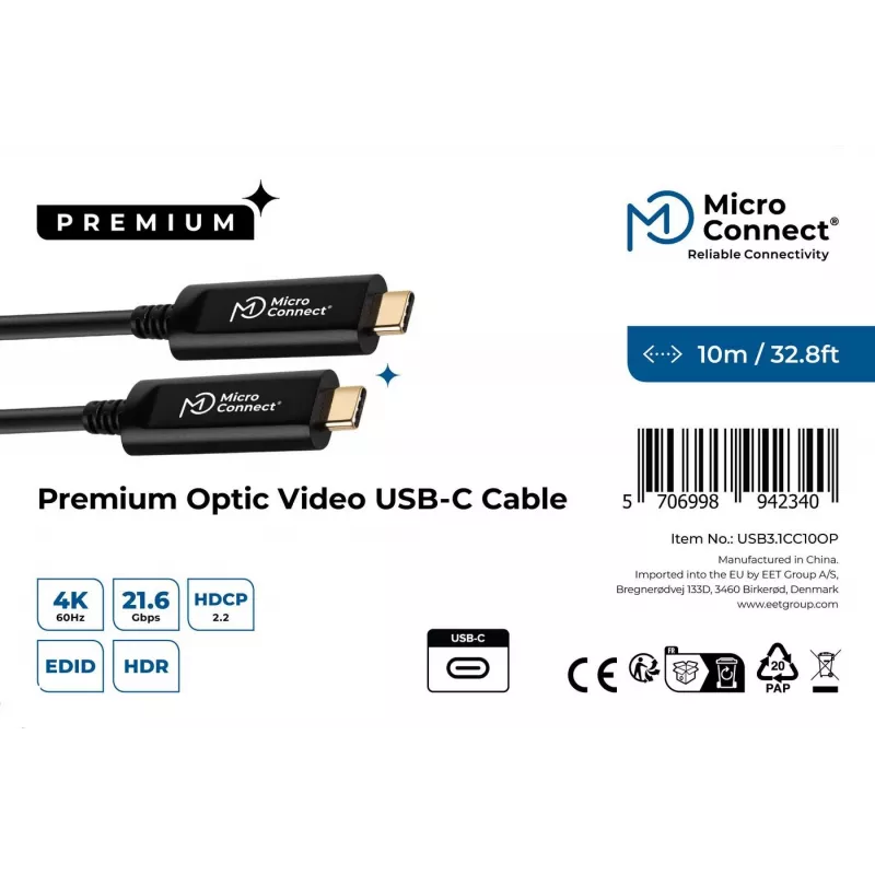 Microconnect USB3.1CC10OP Cabo USB USB 3.2 Gen 1 (3.1 Gen 1) 10 m USB C preto