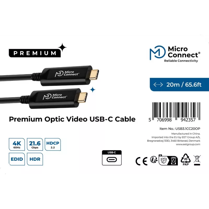 Microconnect USB3.1CC20OP Cabo USB USB 3.2 Gen 2 (3.1 Gen 2) 20 m USB C preto