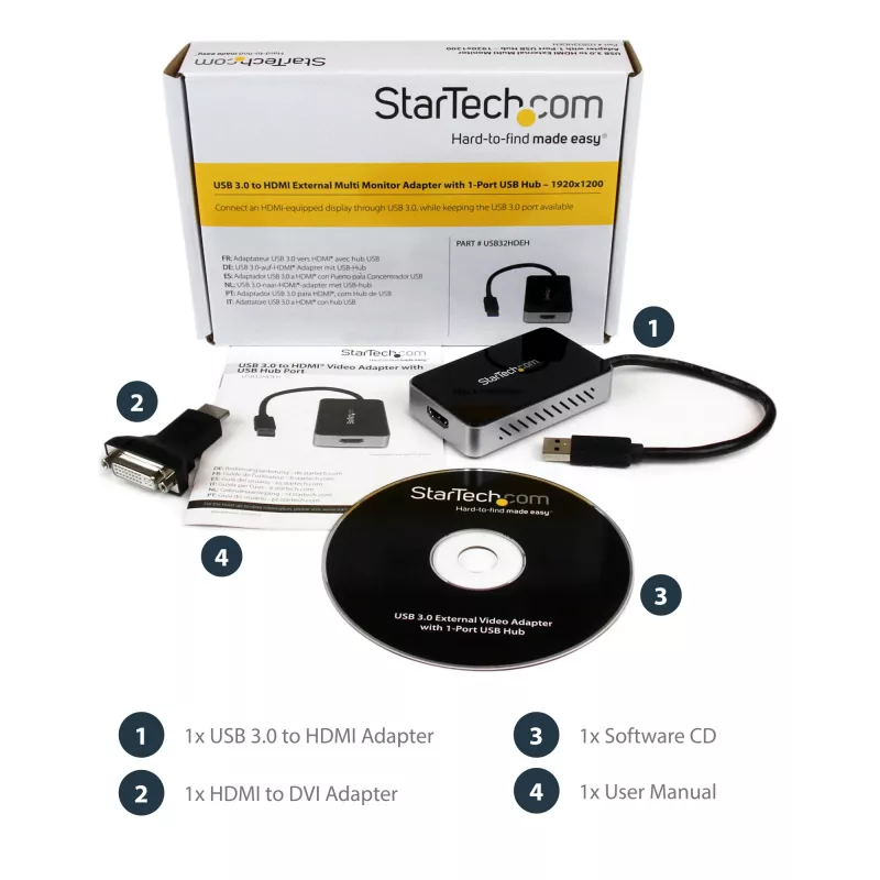 Adaptador StarTech.com USB 3.0 para HDMI com 1x USB, conversor USB para monitor HDMI para Windows (sem suporte para macOS/ChromeOS/Linux) - TAA