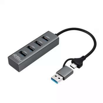 Hub de interfaces Microconnect USBHUB4-2IN1 USB 3.2 Gen 1 (3.1 Gen 1) Type-A 5000 Mbit/s preto
