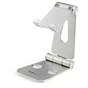 Suporte para telefone e tablet StarTech.com - Suporte universal dobrável para dispositivos móveis, para smartphones e tablets - Suporte ergonómico ajustável multi-ângulo para secretária - Portátil - prateado