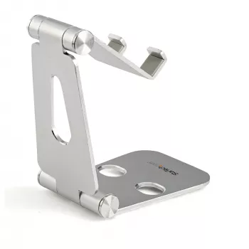 Suporte para telefone e tablet StarTech.com - Suporte universal dobrável para dispositivos móveis, para smartphones e tablets - Suporte ergonómico ajustável multi-ângulo para secretária - Portátil - prateado