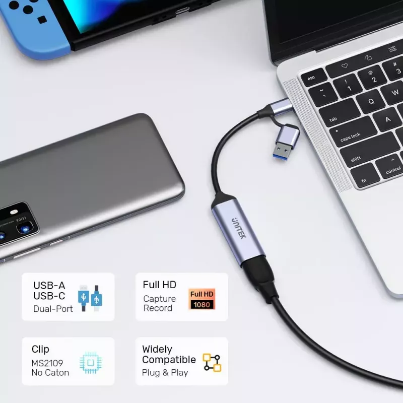Adaptador de cabo de vídeo UNITEK V1167A USB Type-A/USB Type-C HDMI preto
