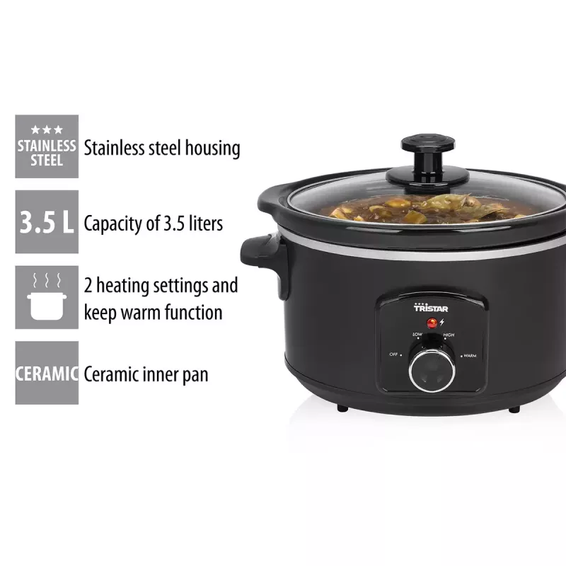 Panela de cozedura lenta Tristar VS-3915 3,5L preta botão rotativo 180W