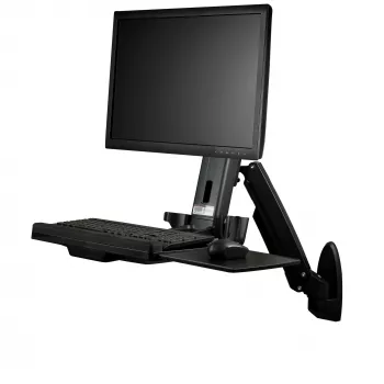 Estação de trabalho de parede StarTech.com – Secretária elevatória articulada Full-Motion com braço ergonómico regulável em altura para monitor e teclado – Suporte para rato e scanner – Ecrã VESA único