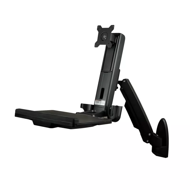 Estação de trabalho de parede StarTech.com – Secretária elevatória articulada Full-Motion com braço ergonómico regulável em altura para monitor e teclado – Suporte para rato e scanner – Ecrã VESA único