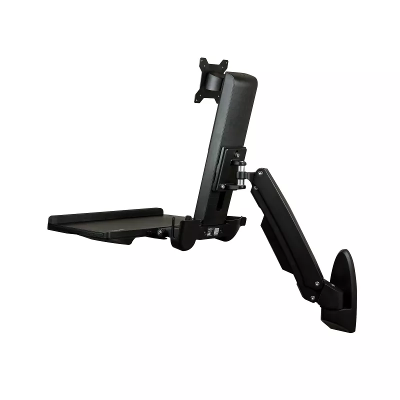 Estação de trabalho de parede StarTech.com – Secretária elevatória articulada Full-Motion com braço ergonómico regulável em altura para monitor e teclado – Suporte para rato e scanner – Ecrã VESA único