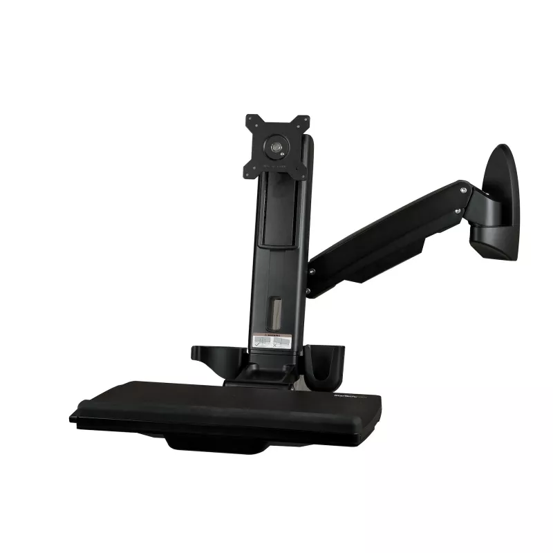 Estação de trabalho de parede StarTech.com – Secretária elevatória articulada Full-Motion com braço ergonómico regulável em altura para monitor e teclado – Suporte para rato e scanner – Ecrã VESA único
