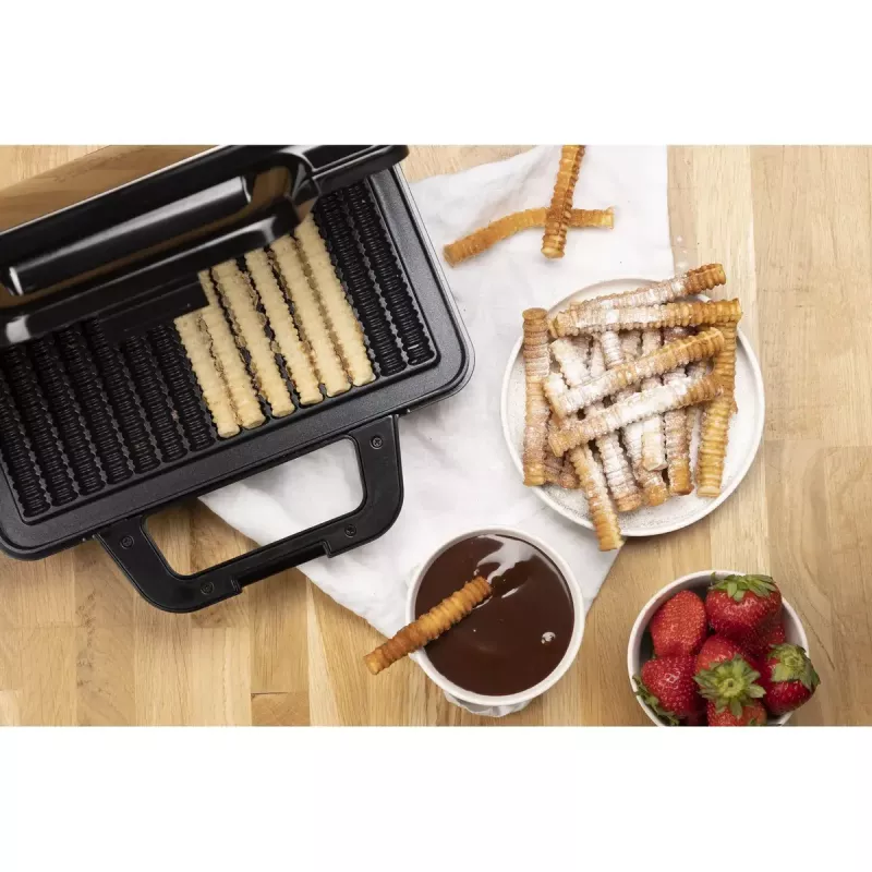 Máquina de waffles Tristar WF-1171, 1000 W, placa 28,5×15,2 cm, aço inoxidável, 1,5 kg