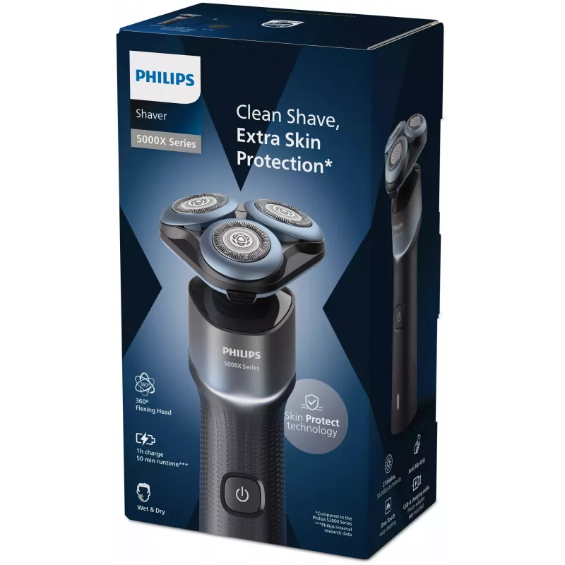 Máquina de barbear elétrica Philips Shaver 5000X Série X5006/00 — 3 cabeças rotativas, molhado e seco, 50 min. de bateria, carregamento rápido USB-C