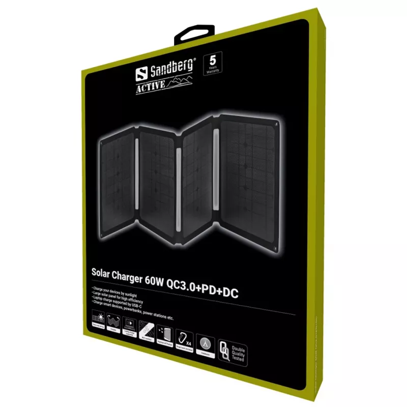 Carregador solar Sandberg 60W QC3.0+PD+DC Monocristalino Preto