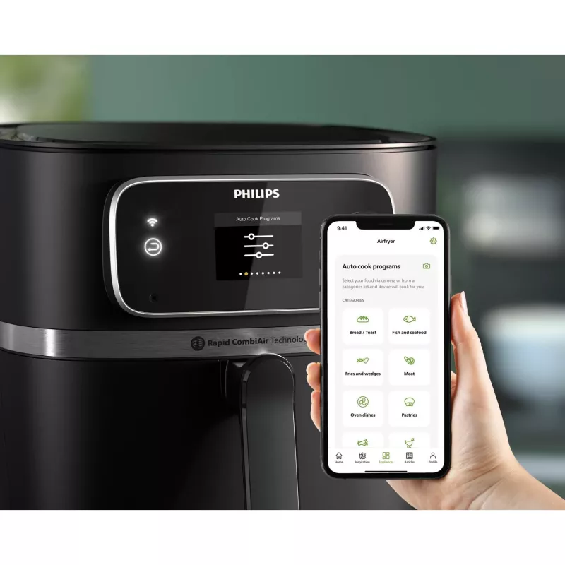 Fritadeira de ar quente Philips Série 7000 HD9880/90 8,3 l 2200 W preto aço inoxidável