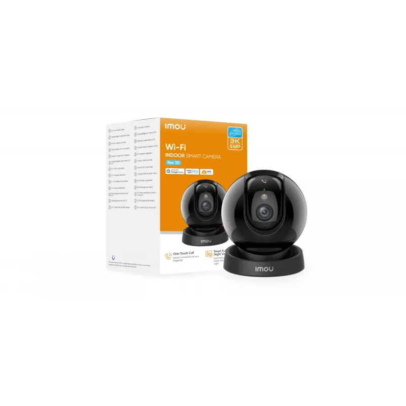Imou Rex 3D 5MP-R1 câmara H.265 Wi-Fi P&T, câmara de vigilância IP, interior, com fios e sem fios, Amazon Alexa e Google Assistant, teto/parede/secretária, preto