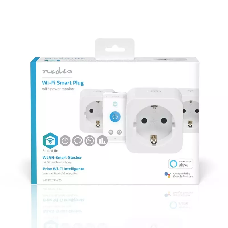 Tomada inteligente Nedis WIFIP121FWT3 – tomada Wi-Fi interior, pack de 3