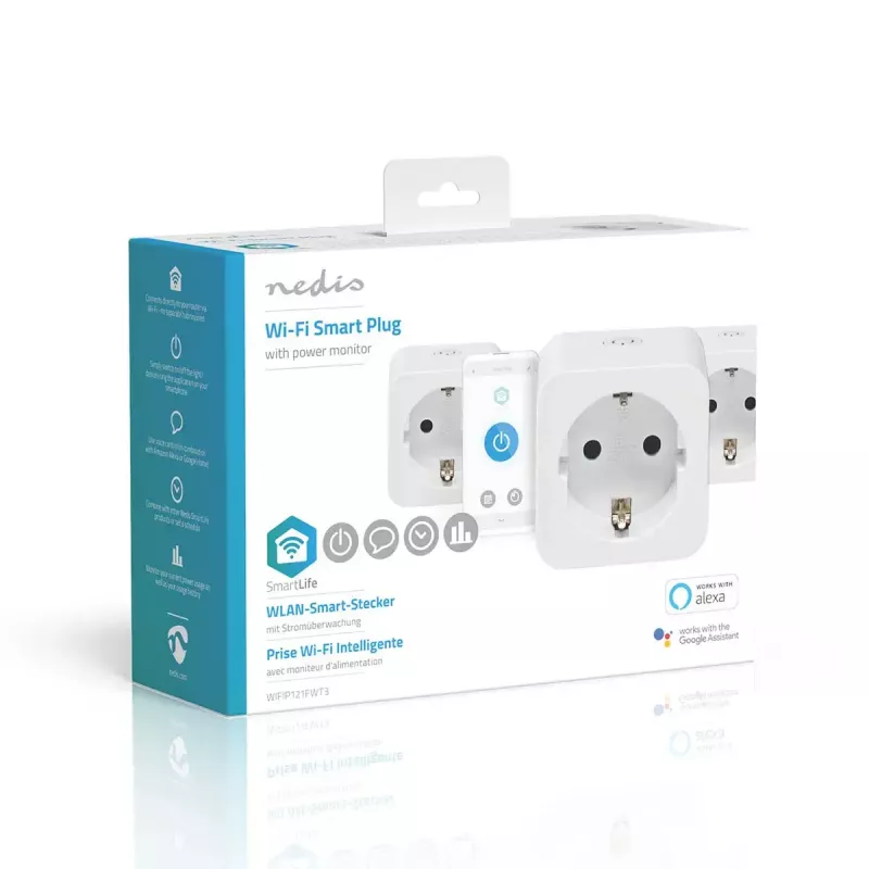 Tomada inteligente Nedis WIFIP121FWT3 – tomada Wi-Fi interior, pack de 3