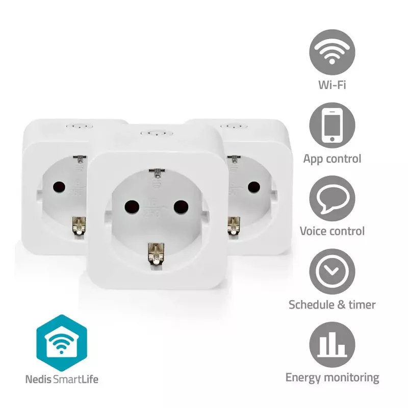 Tomada inteligente Nedis WIFIP121FWT3 – tomada Wi-Fi interior, pack de 3