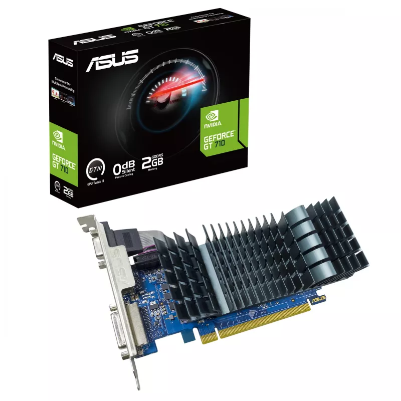 Placa gráfica ASUS GeForce GT 710 — 2 GB GDDR5, 64 bits, PCIe 2.0, refrigeração passiva