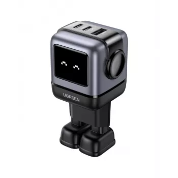 Carregador GaN Ugreen Nexode RG 65W de 3 portas para computador portátil, telemóvel, laptop, powerbank, telefone cinzento AC carregamento rápido interior