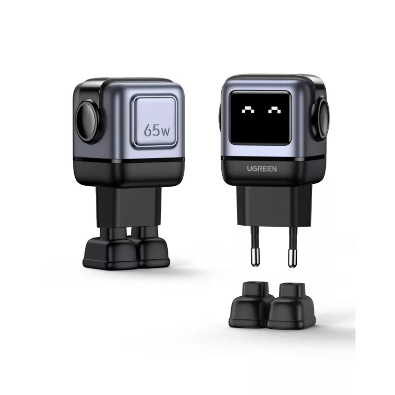 UGREEN Nexode RG carregador GaN de 65 W com 3 portas, 1x USB-A + 2x USB-C, preto (25685B)